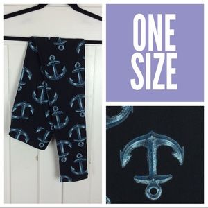NIP LuLaRoe Leggings, Black w/ Blue Anchors, OS